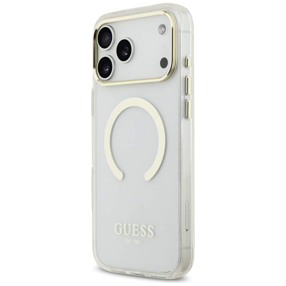 Калъф MagSafe за Apple iPhone 18 Pro Max, Guess, Metal Outline, Златист