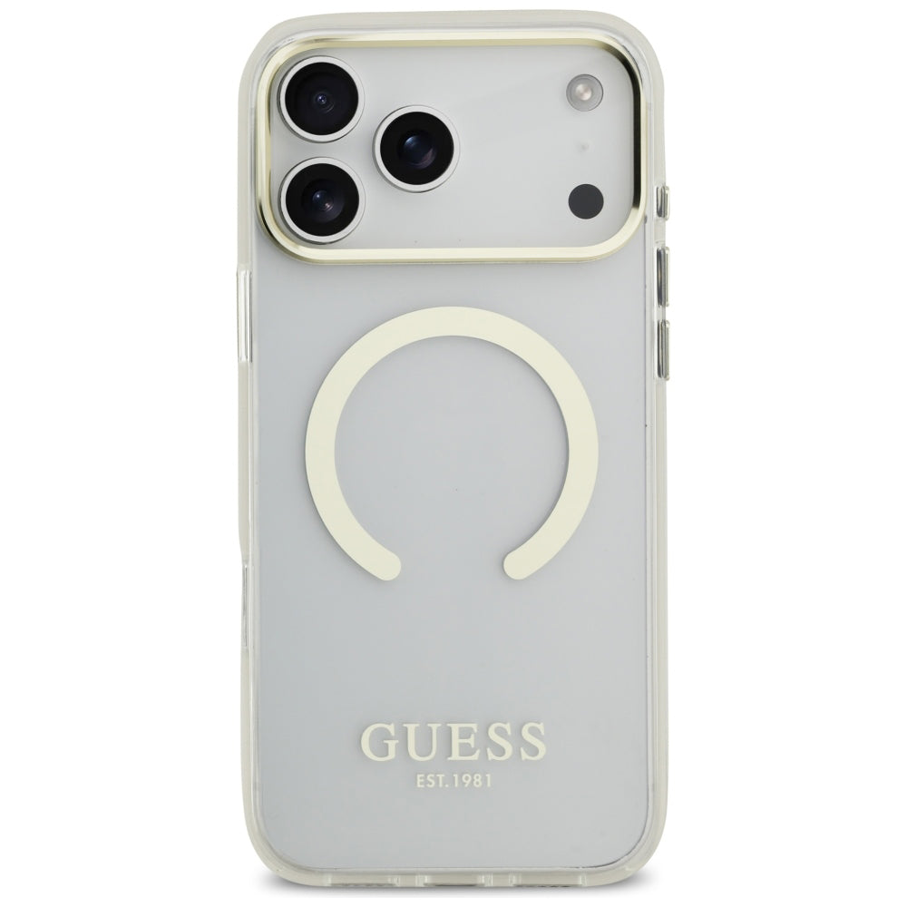 Калъф MagSafe за Apple iPhone 18 Pro Max, Guess, Metal Outline, Златист