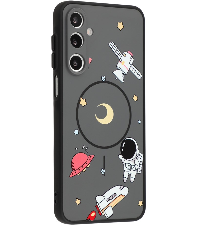 Калъф MagSafe за Samsung Galaxy A16 5G A166 / A16 4G A165, OEM, Карикатурен астронавт, Черен