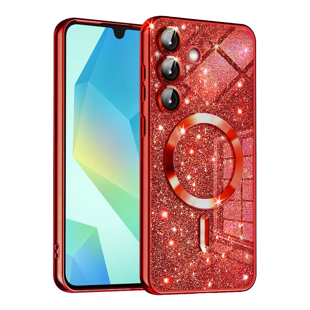 Калъф MagSafe за Samsung Galaxy A16 5G A166 / A16 4G A165, Techsuit, Luxury Glitter, Червен