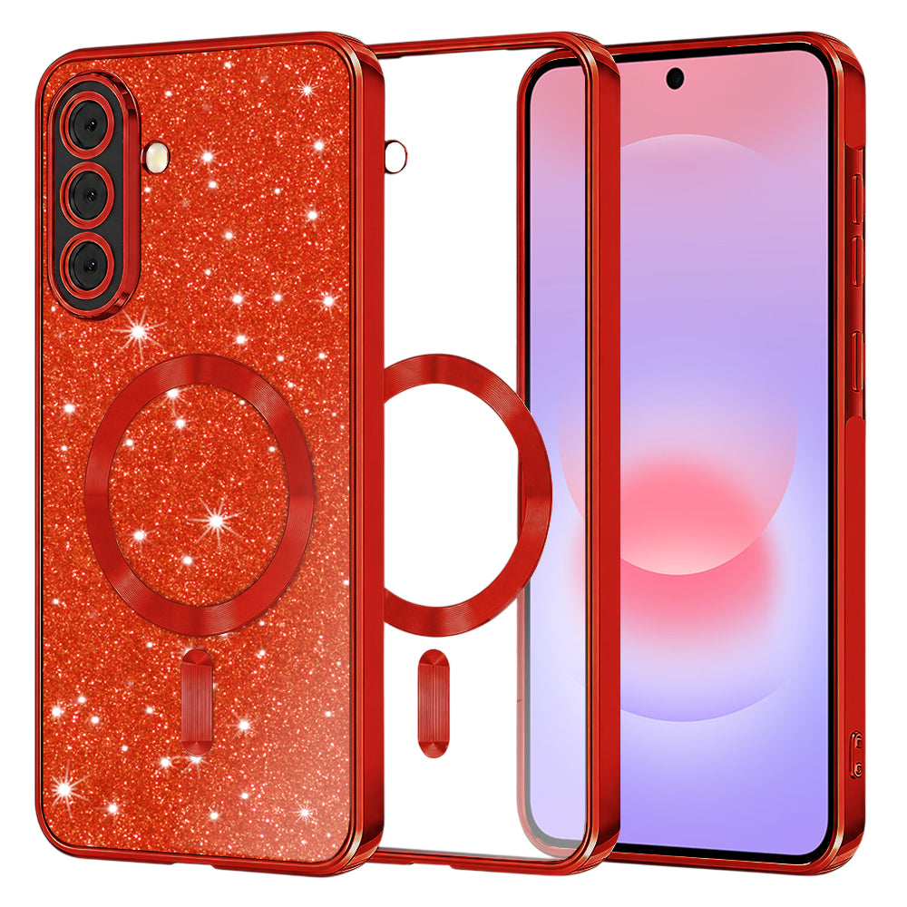 Калъф MagSafe за Samsung Galaxy A37 5G, Techsuit, Luxury Glitter, Червен
