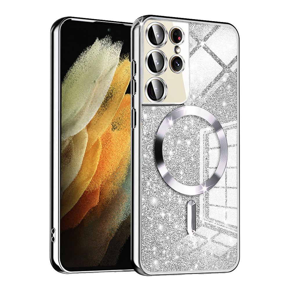 Калъф MagSafe за Samsung Galaxy S21 Ultra 5G G998, Techsuit, Luxury Glitter, Сребрист