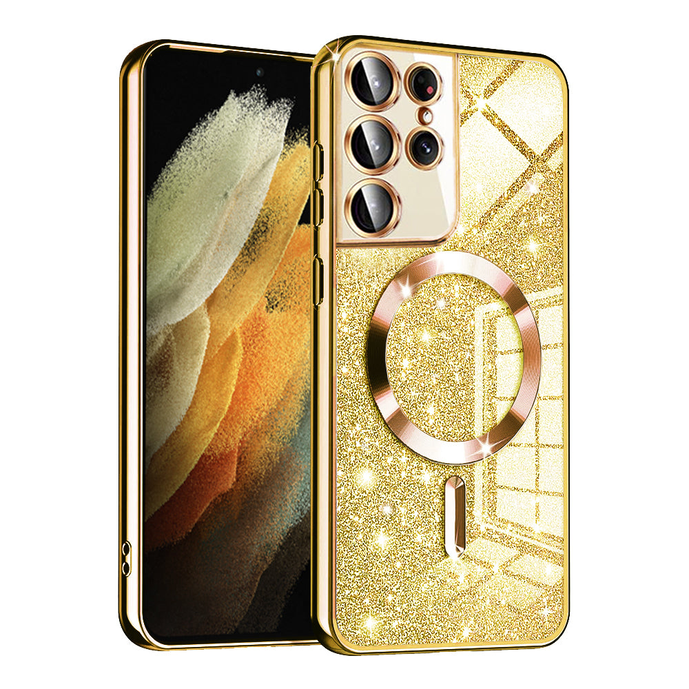 Калъф MagSafe за Samsung Galaxy S21 Ultra 5G G998, Techsuit, Luxury Glitter, Златист