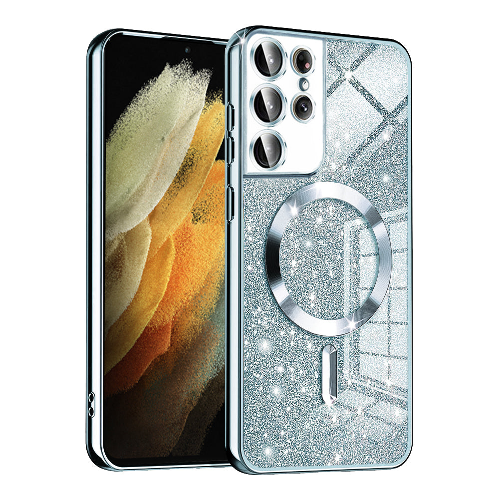 Калъф MagSafe за Samsung Galaxy S21 Ultra 5G G998, Techsuit, Luxury Glitter, Bleu