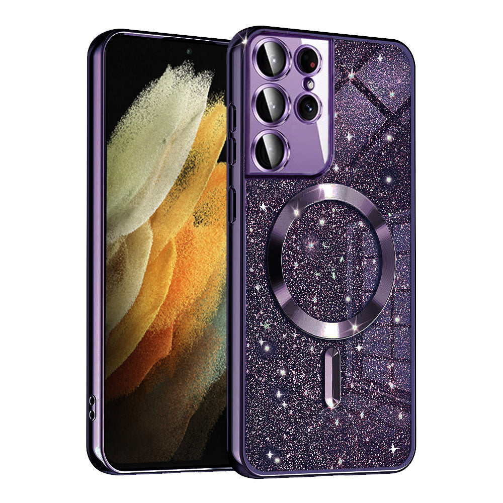 Калъф MagSafe за Samsung Galaxy S21 Ultra 5G G998, Techsuit, Luxury Glitter, Тъмно лилав