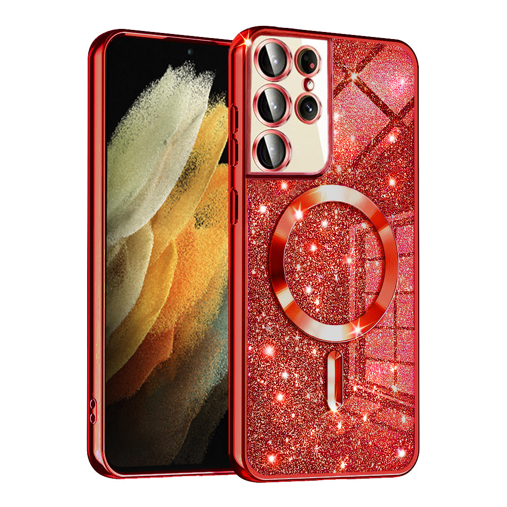 Калъф MagSafe за Samsung Galaxy S21 Ultra 5G G998, Techsuit, Luxury Glitter, Червен