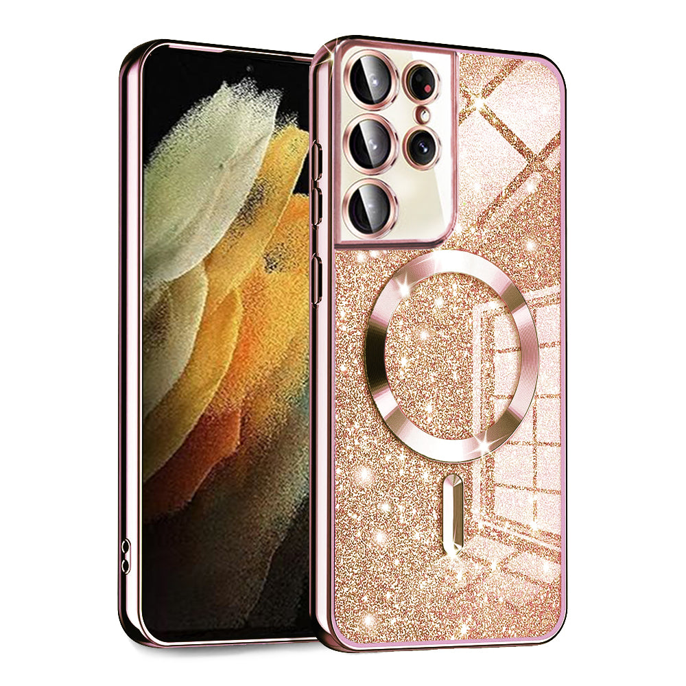 Калъф MagSafe за Samsung Galaxy S21 Ultra 5G G998, Techsuit, Luxury Glitter, Розово злато