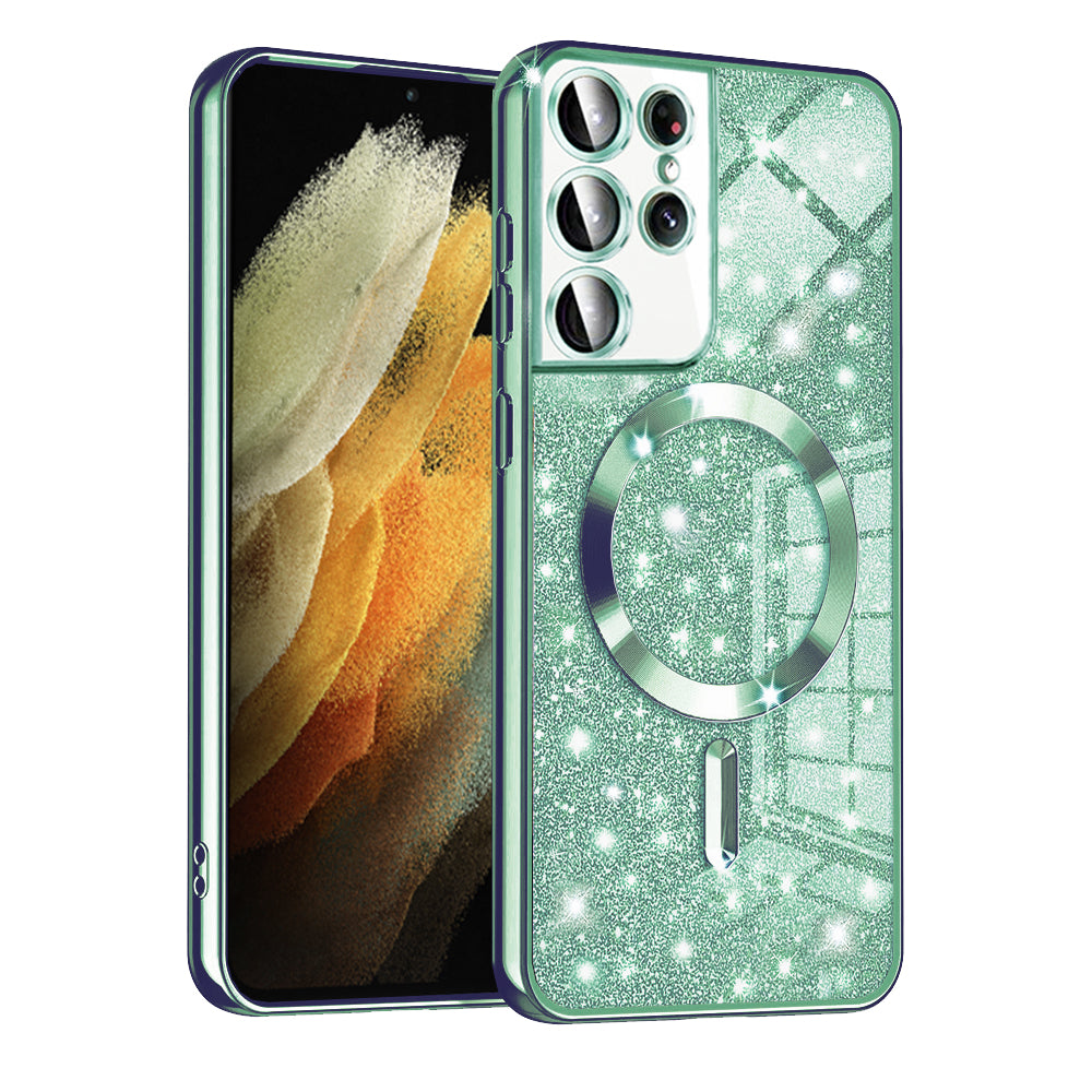 Калъф MagSafe за Samsung Galaxy S21 Ultra 5G G998, Techsuit, Luxury Glitter, Светлозелен