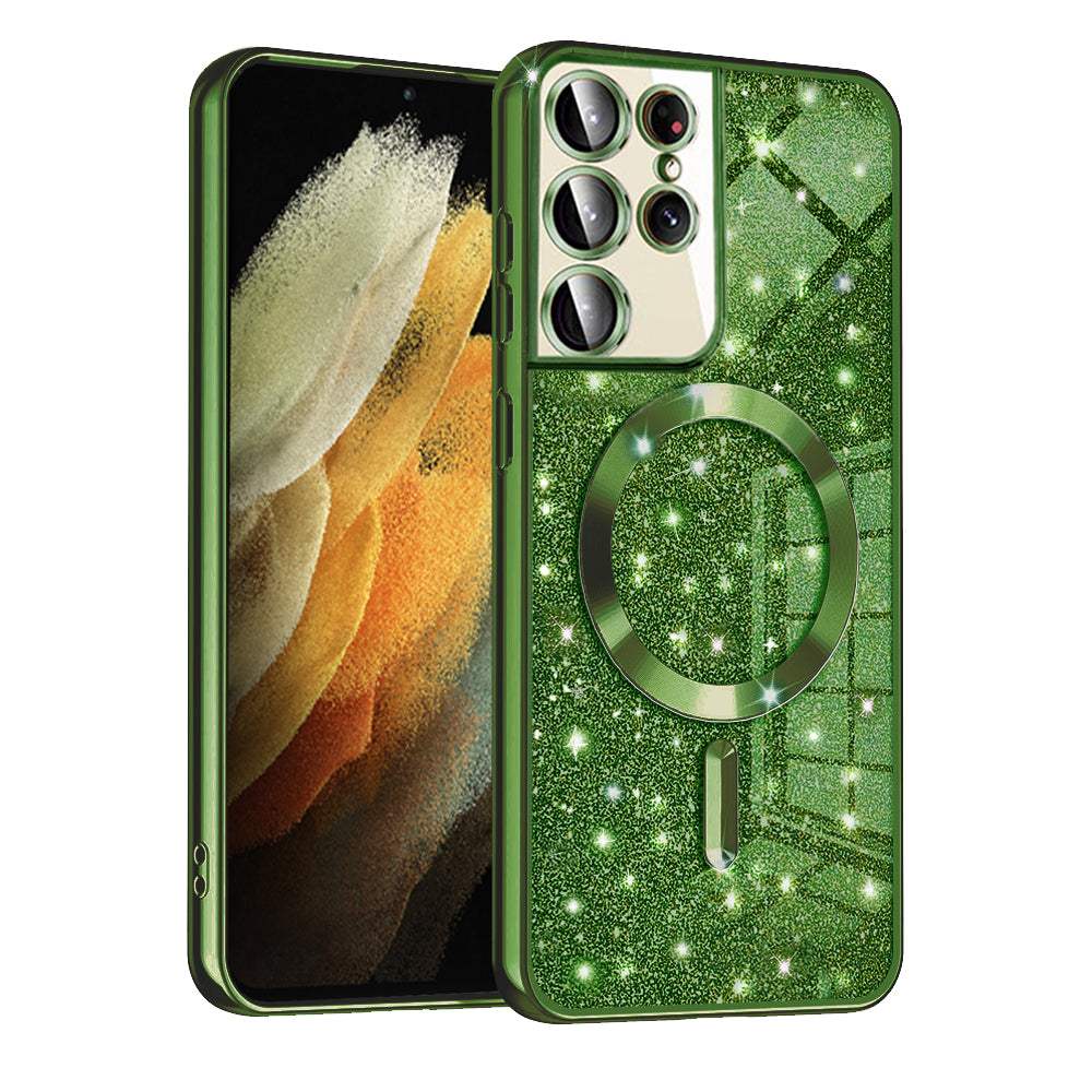 Калъф MagSafe за Samsung Galaxy S21 Ultra 5G G998, Techsuit, Luxury Glitter, Тъмнозелен