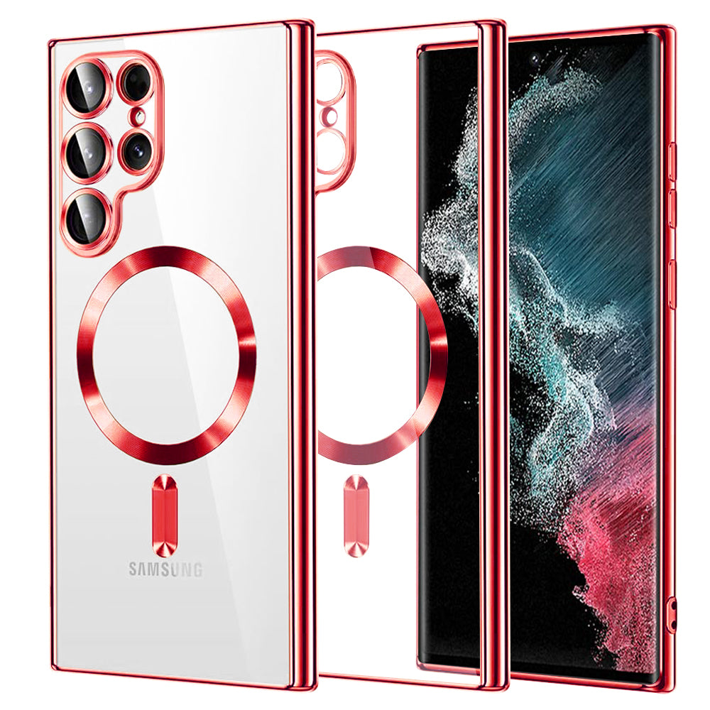 Калъф MagSafe за Samsung Galaxy S22 Ultra 5G S908, Techsuit, Luxury Crystal, Червен