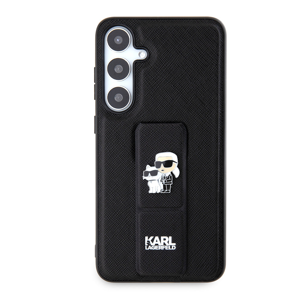Калъф MagSafe за Samsung Galaxy S24+ S926, Karl Lagerfeld, Saffiano Gripstand Karl & Choupette, Черен