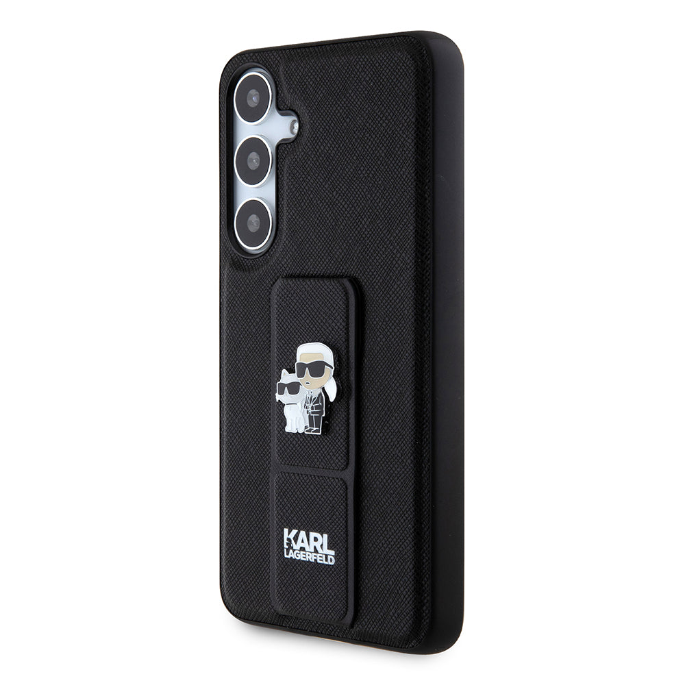 Калъф MagSafe за Samsung Galaxy S24+ S926, Karl Lagerfeld, Saffiano Gripstand Karl & Choupette, Черен
