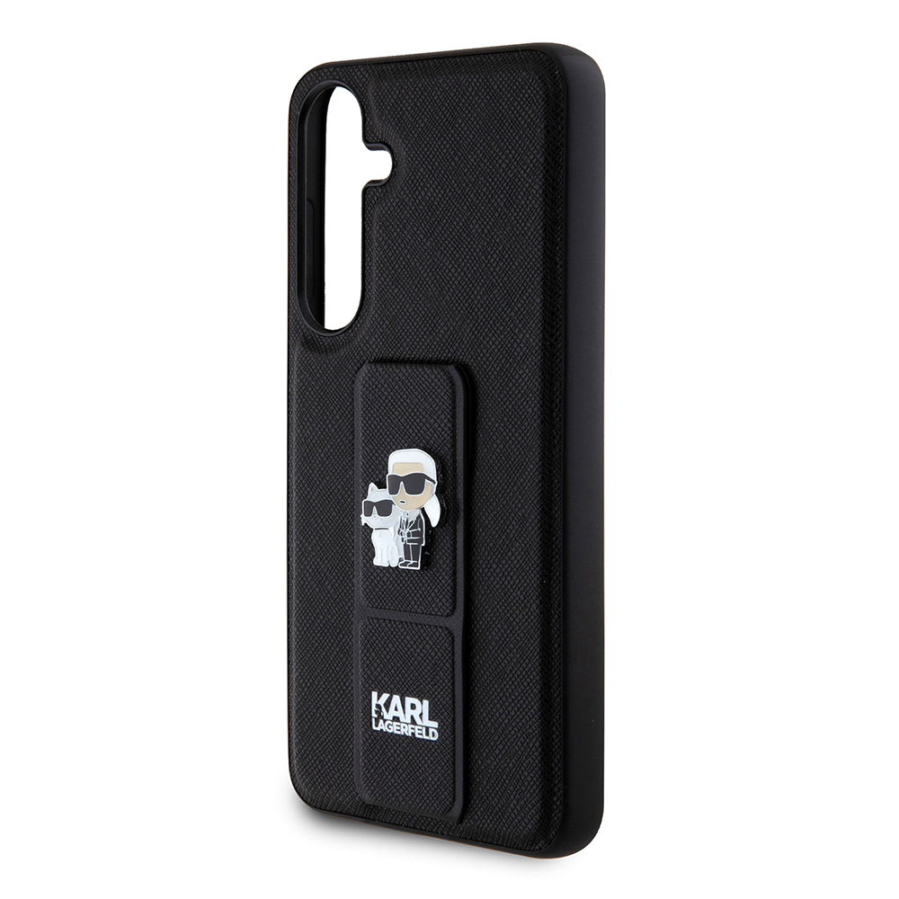 Калъф MagSafe за Samsung Galaxy S24+ S926, Karl Lagerfeld, Saffiano Gripstand Karl & Choupette, Черен