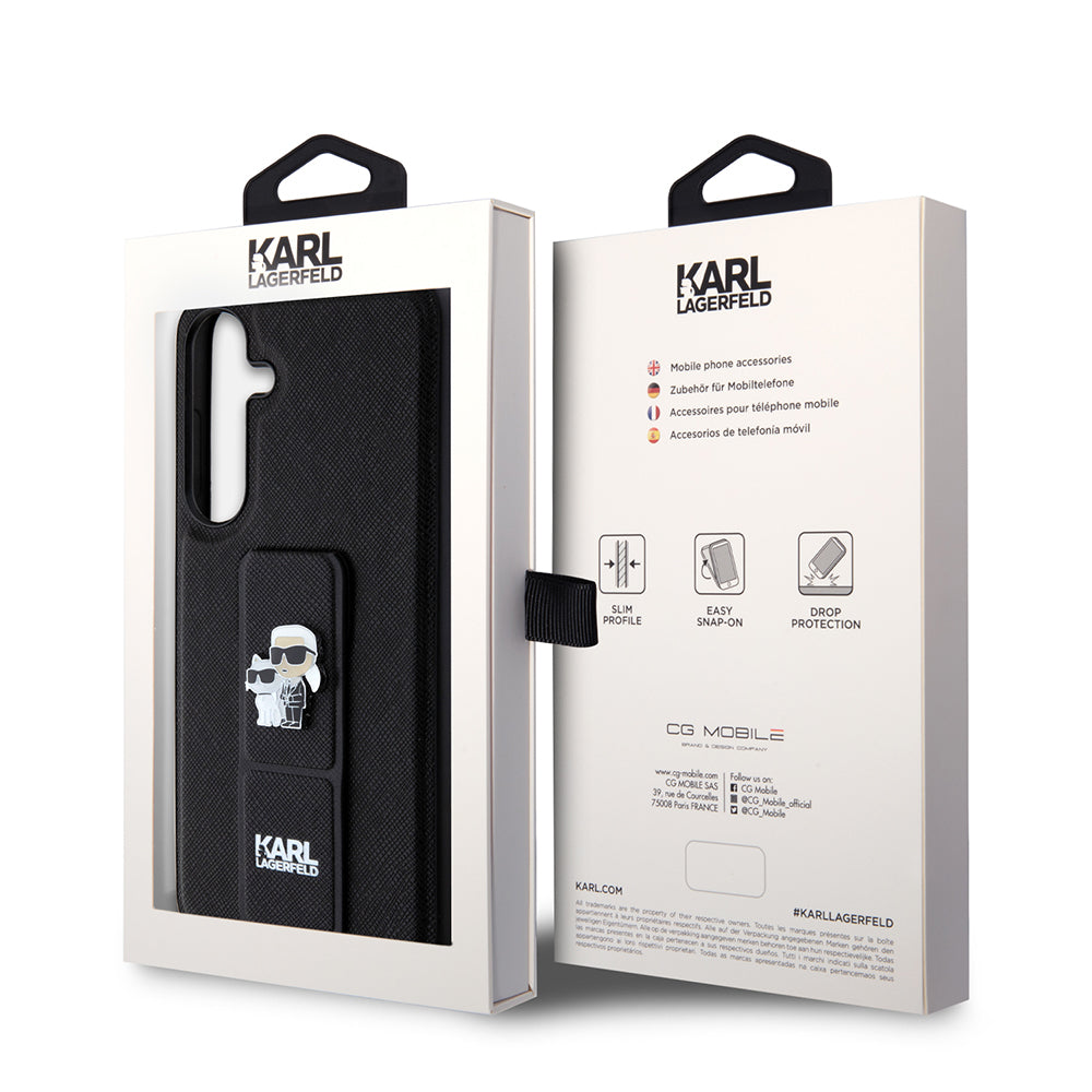 Калъф MagSafe за Samsung Galaxy S24+ S926, Karl Lagerfeld, Saffiano Gripstand Karl & Choupette, Черен