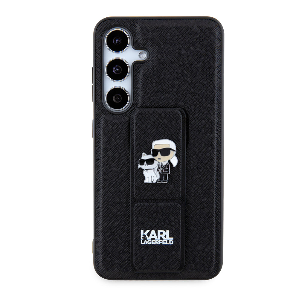 Калъф MagSafe за Samsung Galaxy S24 S921, Karl Lagerfeld, Saffiano Gripstand Karl & Choupette, Черен
