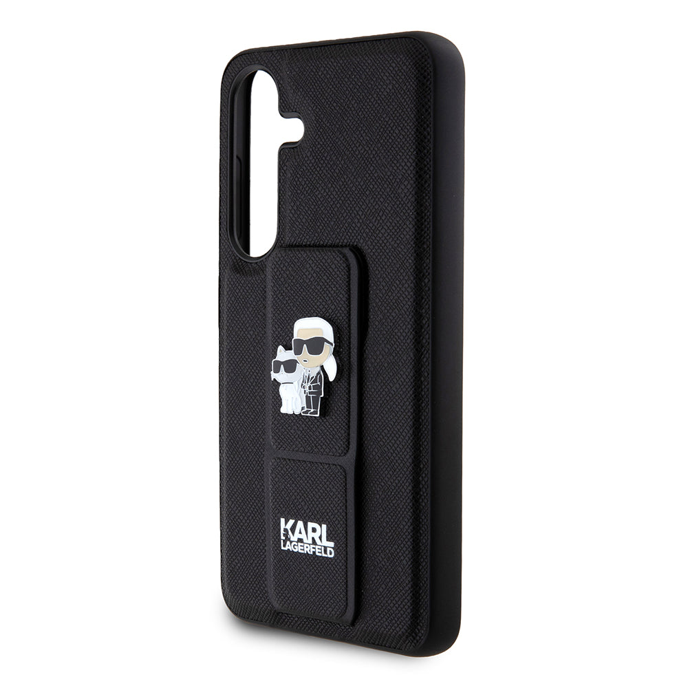 Калъф MagSafe за Samsung Galaxy S24 S921, Karl Lagerfeld, Saffiano Gripstand Karl & Choupette, Черен