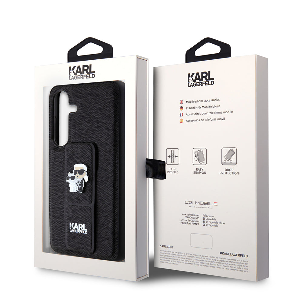 Калъф MagSafe за Samsung Galaxy S24 S921, Karl Lagerfeld, Saffiano Gripstand Karl & Choupette, Черен
