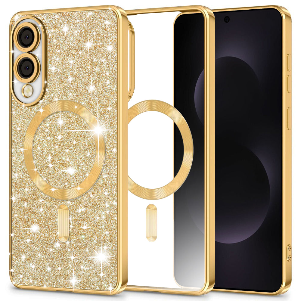 Калъф MagSafe за Samsung Galaxy S25 Edge S937, Techsuit, Luxury Glitter, Златист