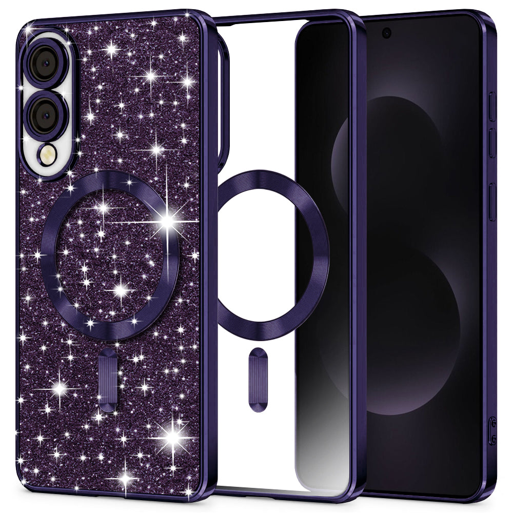 Калъф MagSafe за Samsung Galaxy S25 Edge S937, Techsuit, Luxury Glitter, Тъмно лилав