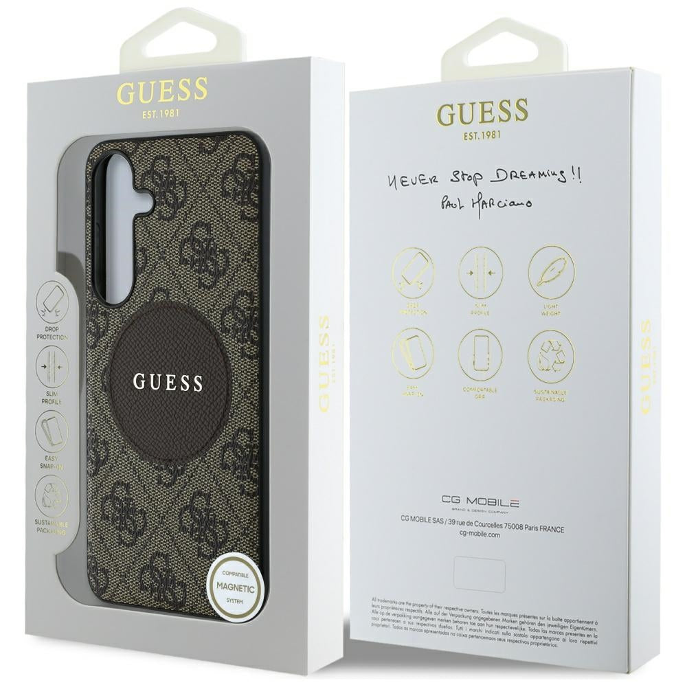 MagSafe Case for Samsung Galaxy S25+ S936, Guess, 4G Circle Classic Logo, Brown