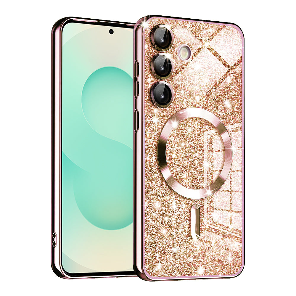 Калъф MagSafe за Samsung Galaxy S25+ S936, Techsuit, Luxury Glitter, Розово злато