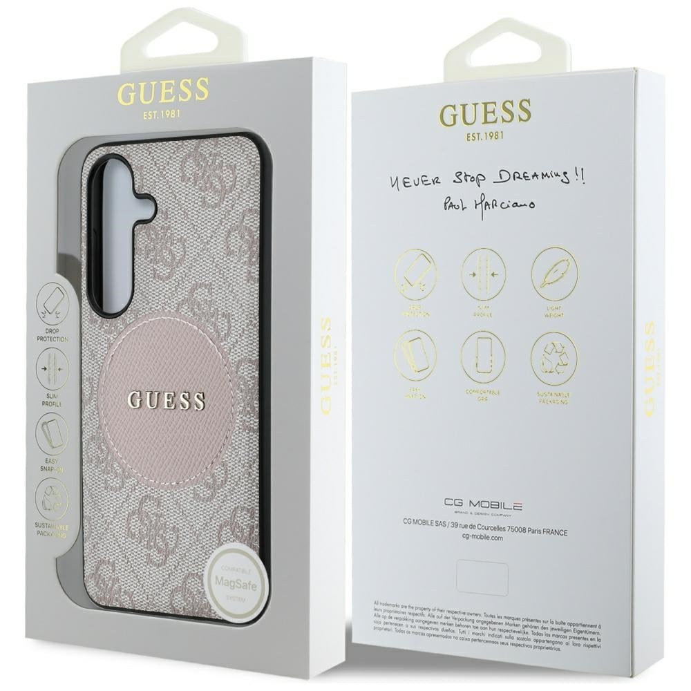 Калъф MagSafe за Samsung Galaxy S25 S931, Guess, 4G Circle Classic Logo, Розов