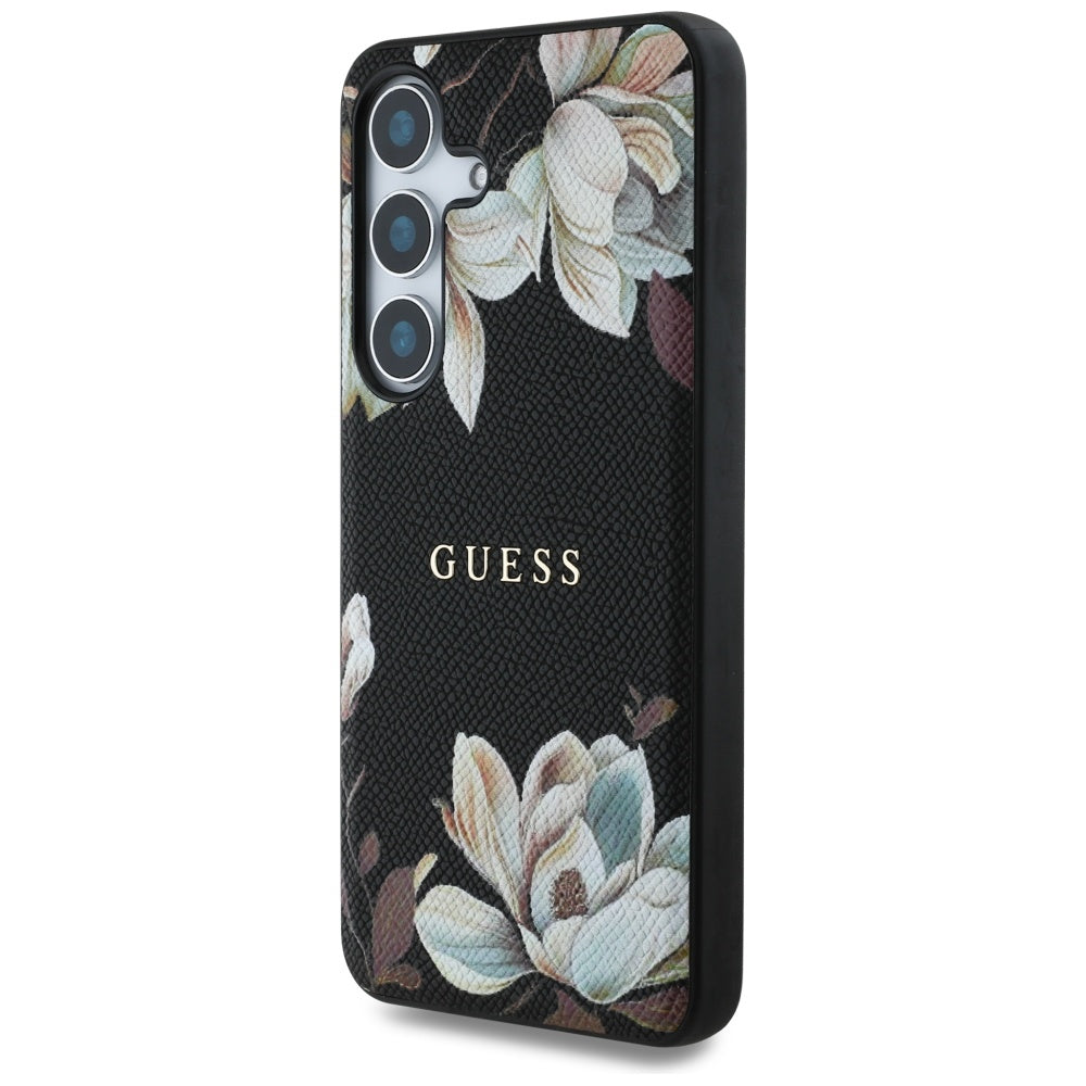 Калъф MagSafe за Samsung Galaxy S25 S931, Guess, Grained Flowers, Черен