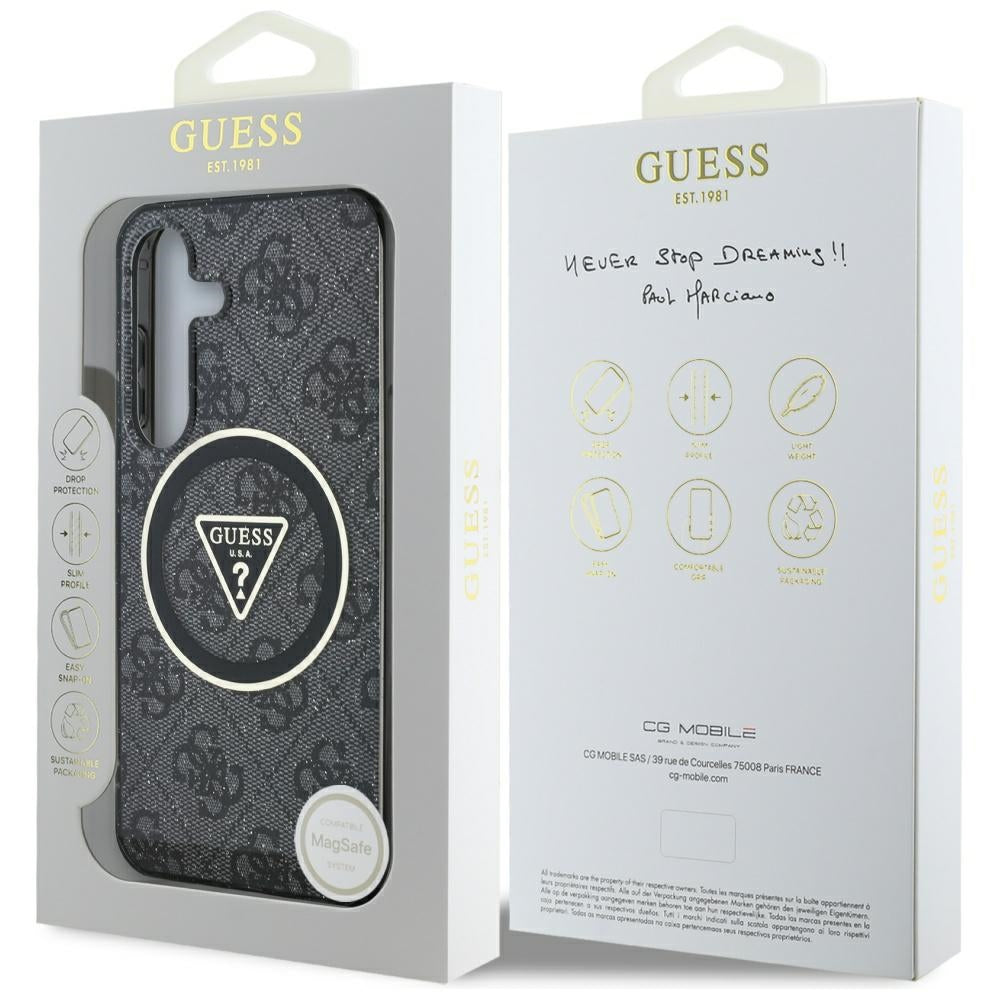 Калъф MagSafe за Samsung Galaxy S25 S931, Guess, IML Glitter 4G Circle Triangle, Черен