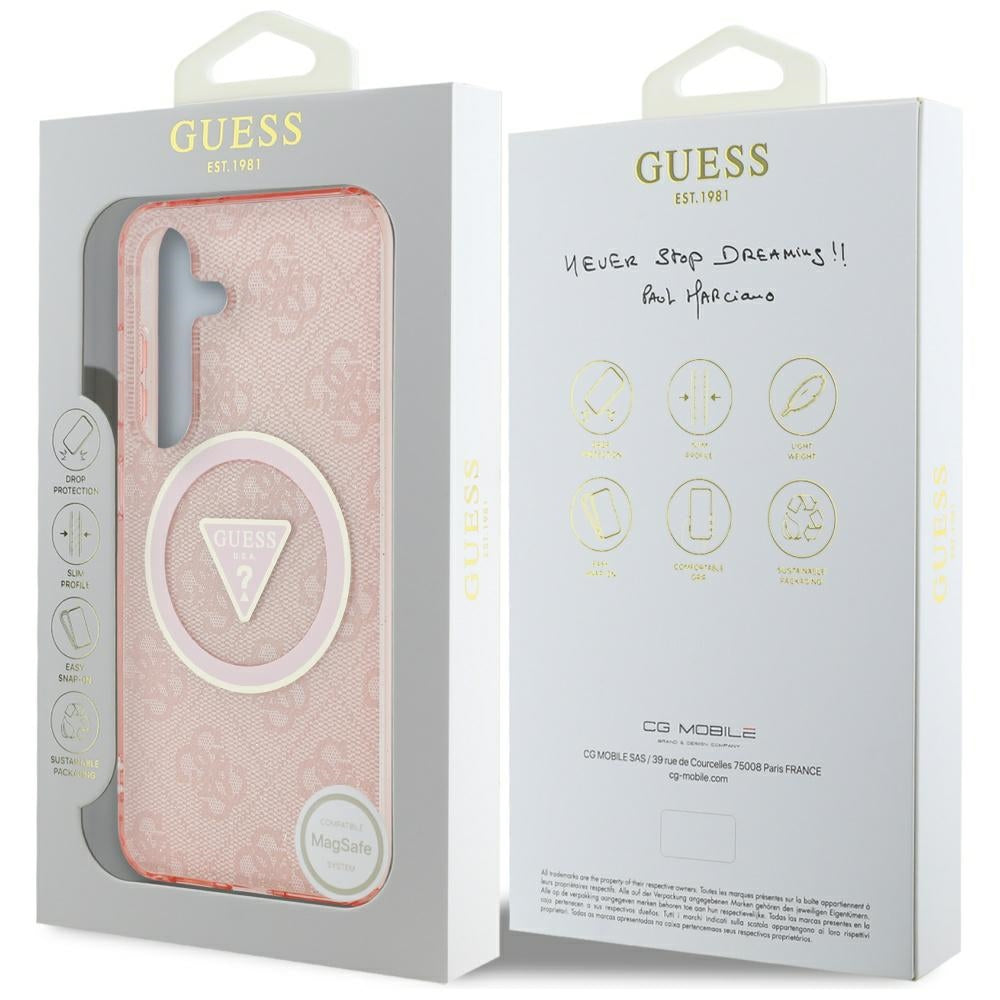 Калъф MagSafe за Samsung Galaxy S25 S931, Guess, IML Glitter 4G Circle Triangle, Розов