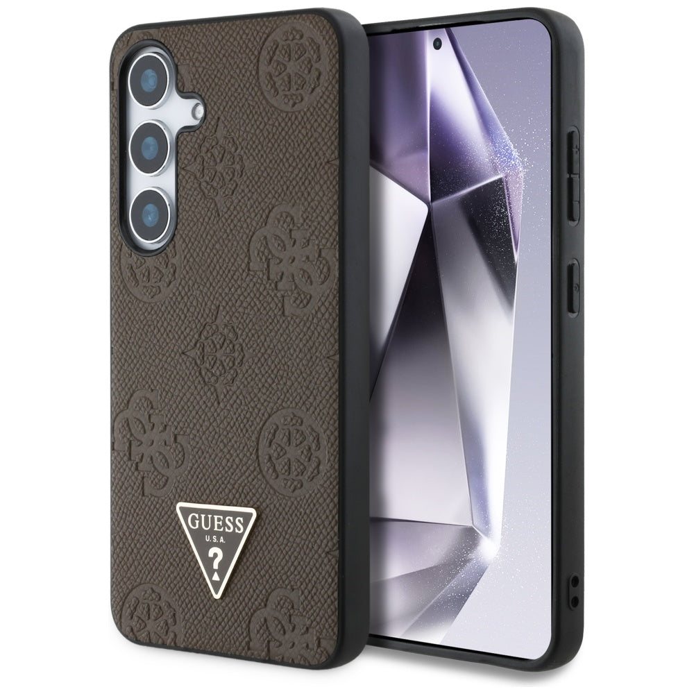 Калъф MagSafe за Samsung Galaxy S25 S931, Guess, Peony Grained Hot Stamp Triangle, Кафяв
