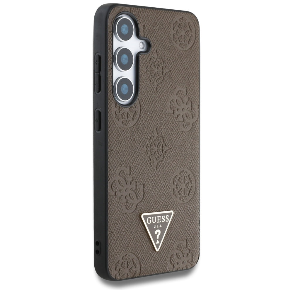 Калъф MagSafe за Samsung Galaxy S25 S931, Guess, Peony Grained Hot Stamp Triangle, Кафяв