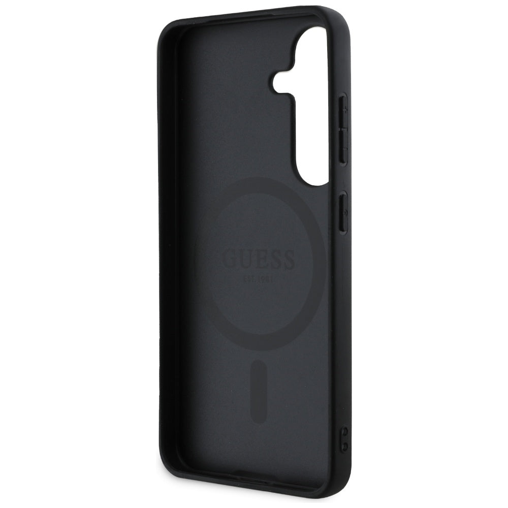 Калъф MagSafe за Samsung Galaxy S25 S931, Guess, Peony Grained Hot Stamp Triangle, Кафяв