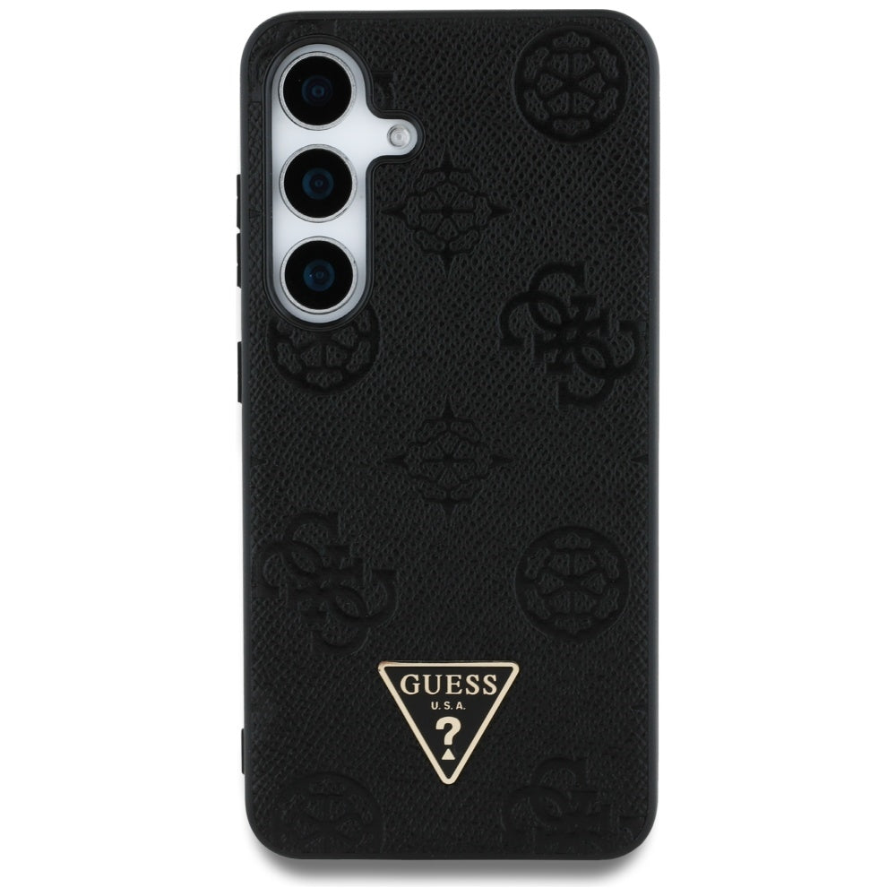 Калъф MagSafe за Samsung Galaxy S25 S931, Guess, Peony Grained Hot Stamp Triangle, Черен