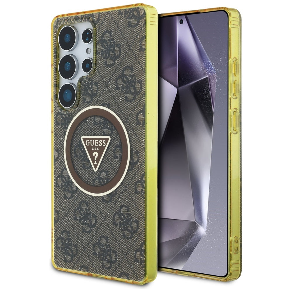 Калъф MagSafe за Samsung Galaxy S25 Ultra S938, Guess, IML Glitter 4G Circle Triangle, Кафяв