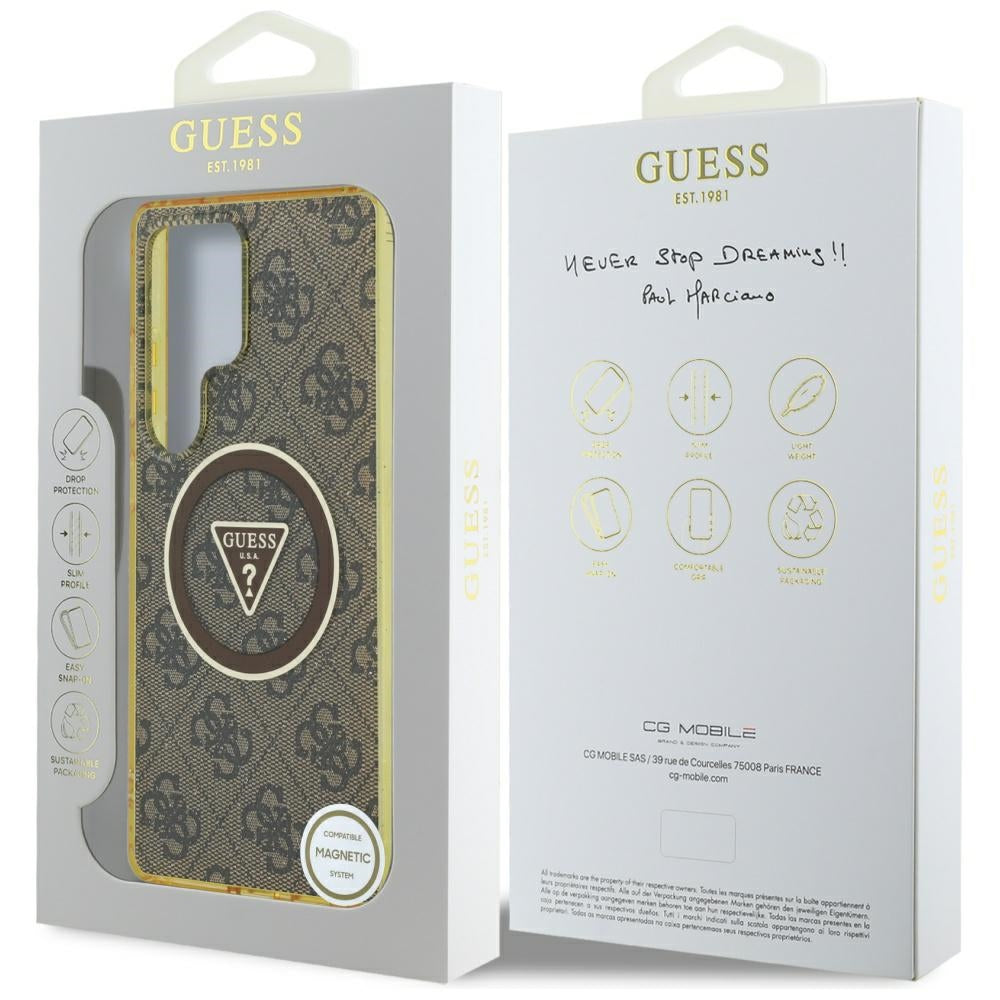 Калъф MagSafe за Samsung Galaxy S25 Ultra S938, Guess, IML Glitter 4G Circle Triangle, Кафяв