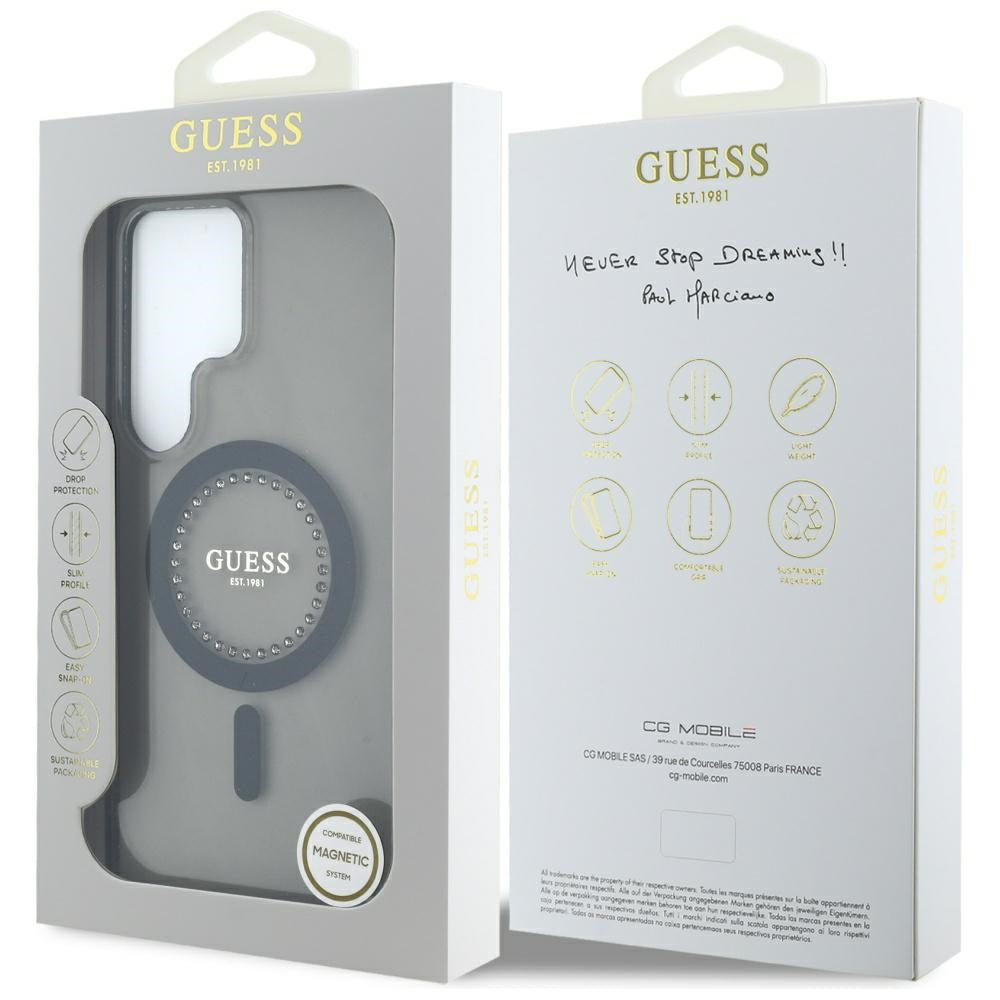 Калъф MagSafe за Samsung Galaxy S25 Ultra S938, Guess, IML Rhinestone, Черен