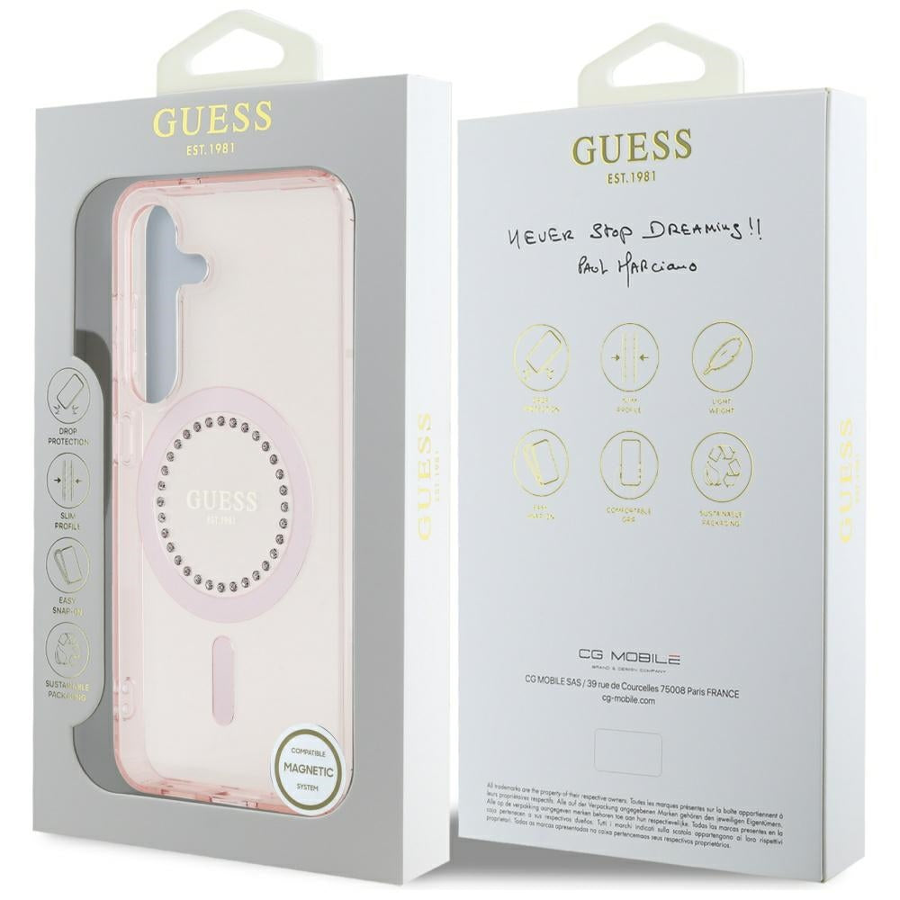 Калъф MagSafe за Samsung Galaxy S25 S931, Guess, IML Rhinestone, Розов