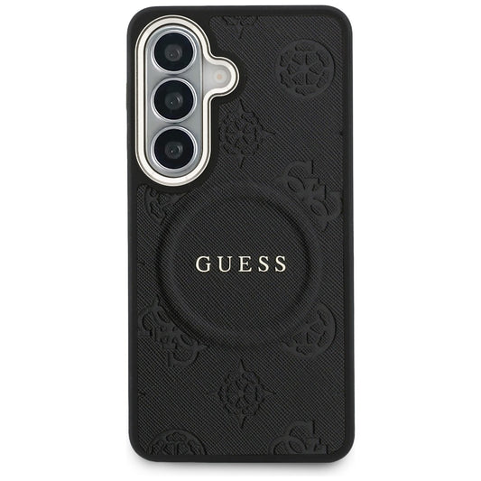Калъф MagSafe за Samsung Galaxy S26 Plus S947, GUESS, Saffiano Peony Embossed Ring, Черен