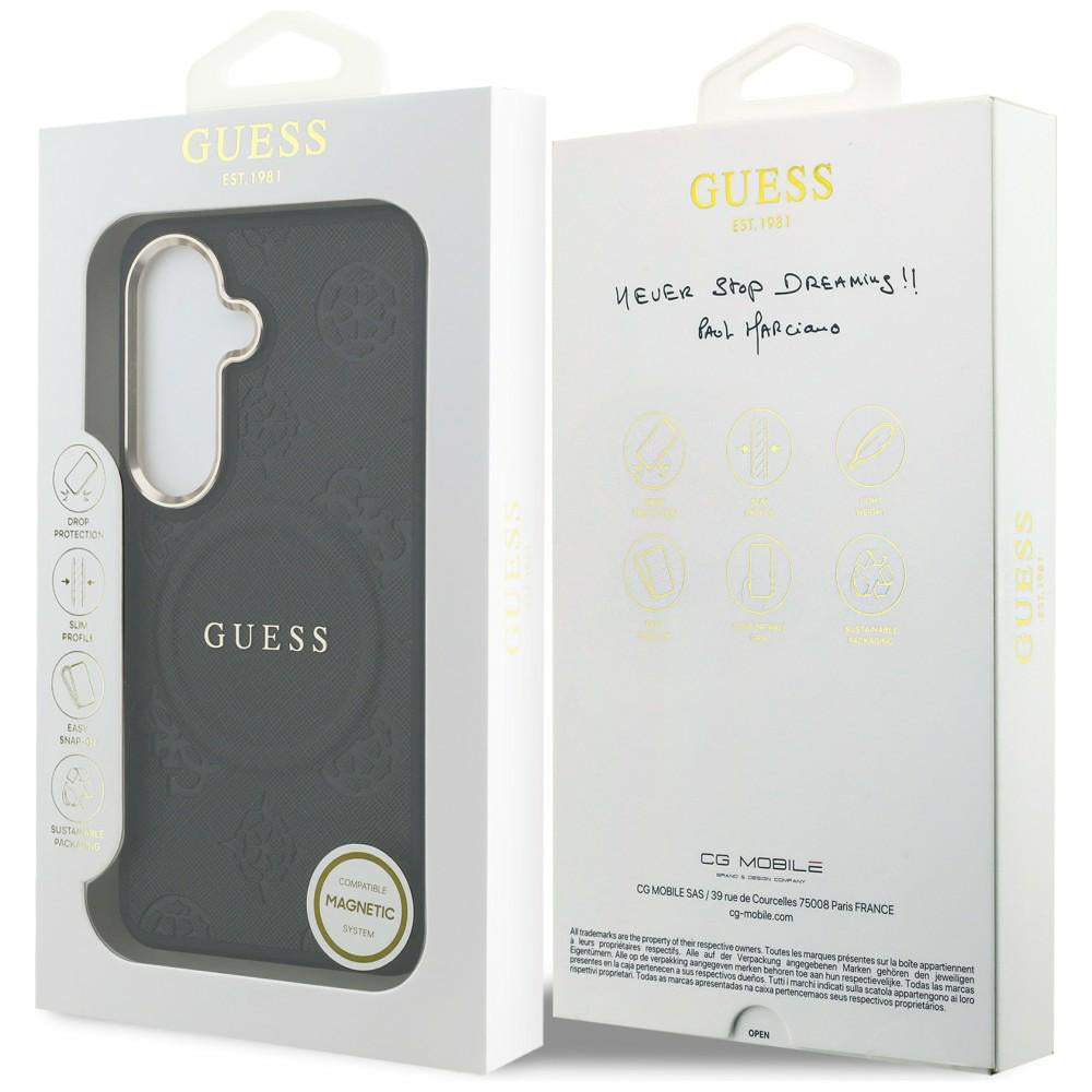 Калъф MagSafe за Samsung Galaxy S26 Plus S947, GUESS, Saffiano Peony Embossed Ring, Черен