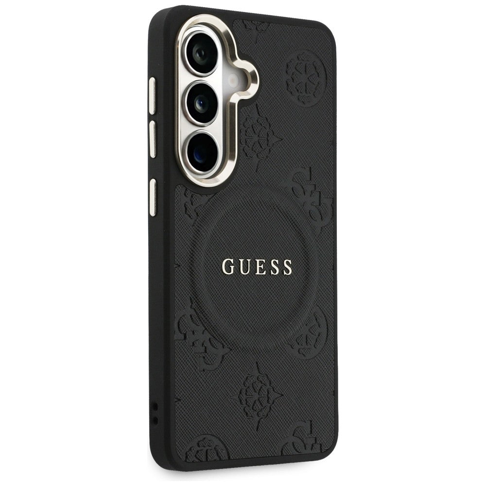 Калъф MagSafe за Samsung Galaxy S26 S942, Guess, Saffiano Peony Embossed Ring, Черен