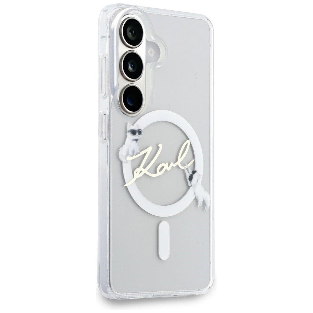 Калъф MagSafe за Samsung Galaxy S26 S942, Karl Lagerfeld, IML Choupette Karl Script Logo, Бял