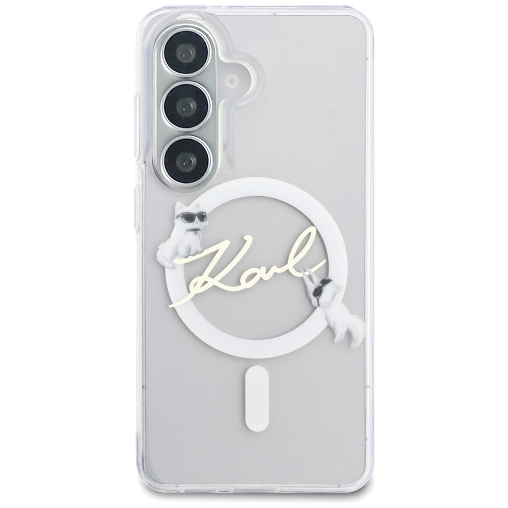 Калъф MagSafe за Samsung Galaxy S26 S942, Karl Lagerfeld, IML Choupette Karl Script Logo, Бял