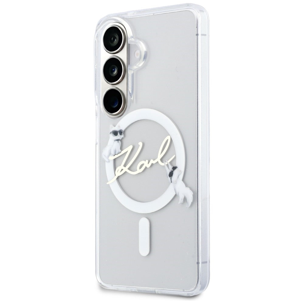 Калъф MagSafe за Samsung Galaxy S26 S942, Karl Lagerfeld, IML Choupette Karl Script Logo, Бял