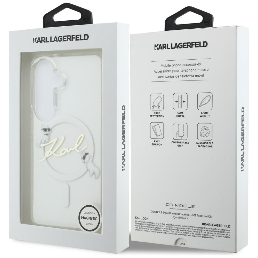 Калъф MagSafe за Samsung Galaxy S26 S942, Karl Lagerfeld, IML Choupette Karl Script Logo, Бял