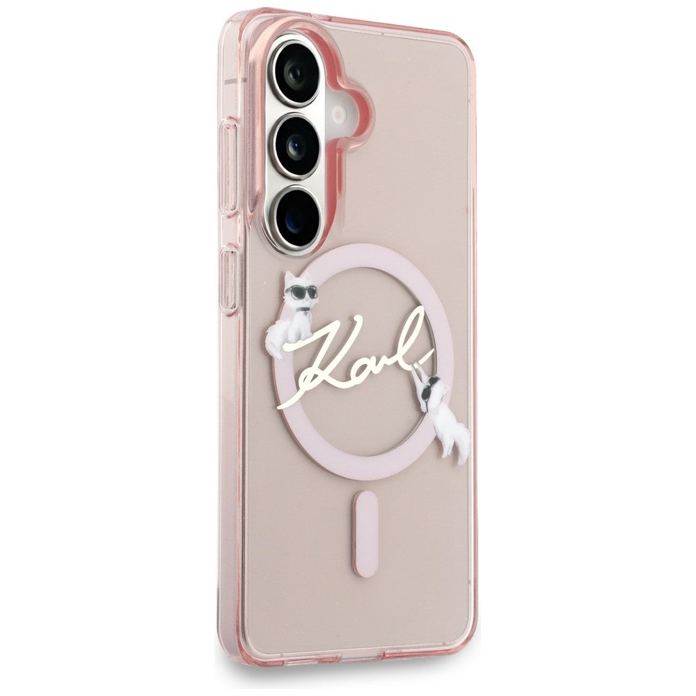 Калъф MagSafe за Samsung Galaxy S26 S942, Karl Lagerfeld, IML Choupette Karl Script Logo, Розов