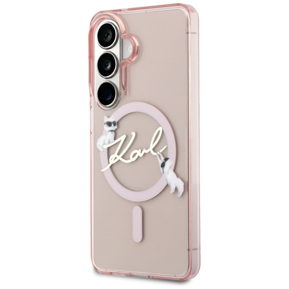 Калъф MagSafe за Samsung Galaxy S26 S942, Karl Lagerfeld, IML Choupette Karl Script Logo, Розов