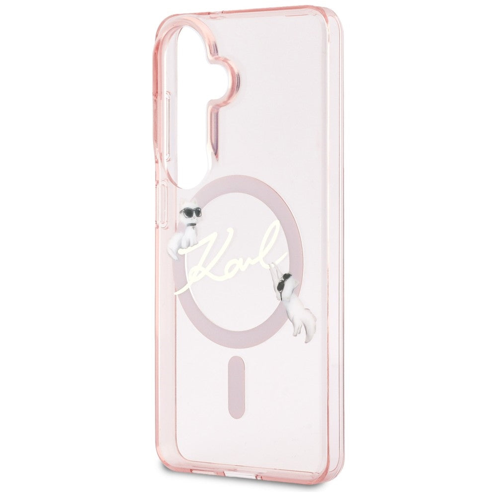 Калъф MagSafe за Samsung Galaxy S26 S942, Karl Lagerfeld, IML Choupette Karl Script Logo, Розов