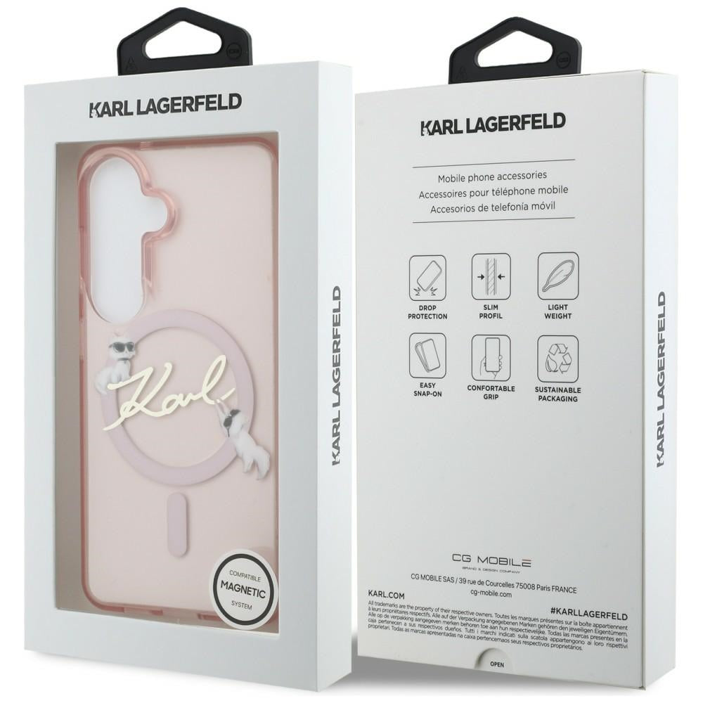 Калъф MagSafe за Samsung Galaxy S26 S942, Karl Lagerfeld, IML Choupette Karl Script Logo, Розов