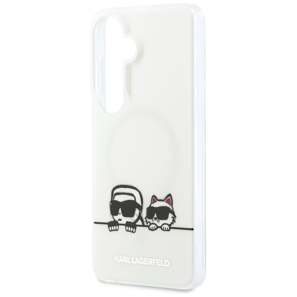 Калъф MagSafe за Samsung Galaxy S26 S942, Karl Lagerfeld, IML Karl & Choupette Peekaboo Logo, Бял