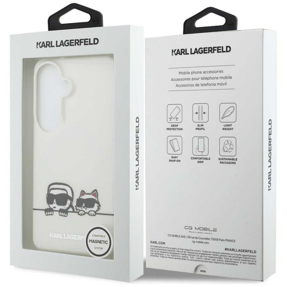 Калъф MagSafe за Samsung Galaxy S26 S942, Karl Lagerfeld, IML Karl & Choupette Peekaboo Logo, Бял